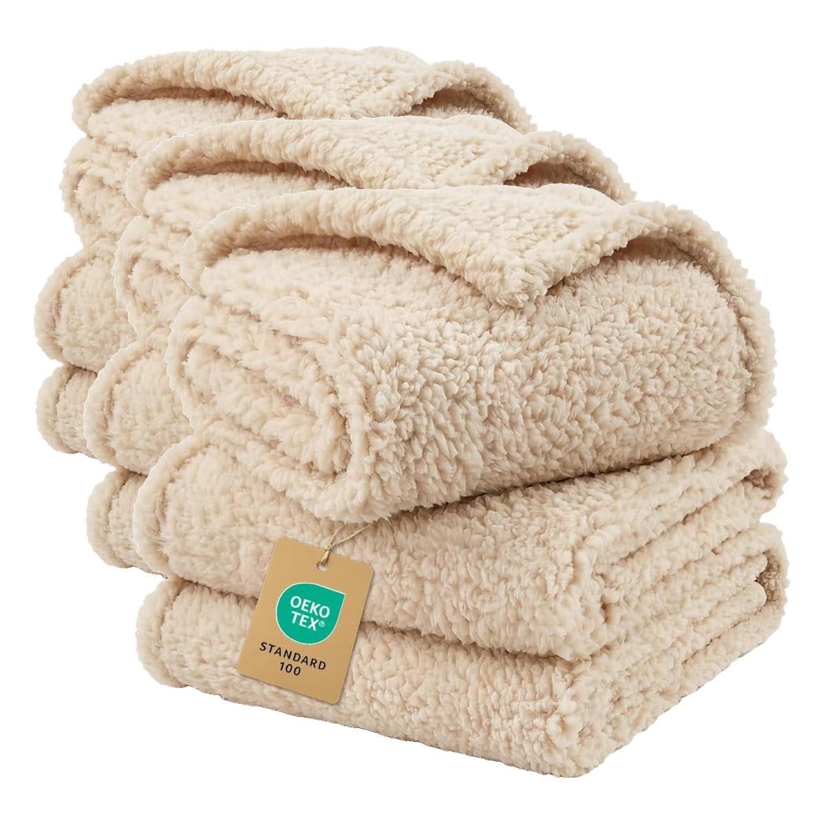 1 Pack 3 Calming Blankets Fluffy Premium Fleece Pet Blanket Soft Sherpa Throw for Dog Puppy Cat Beige Large (41" x31'')
