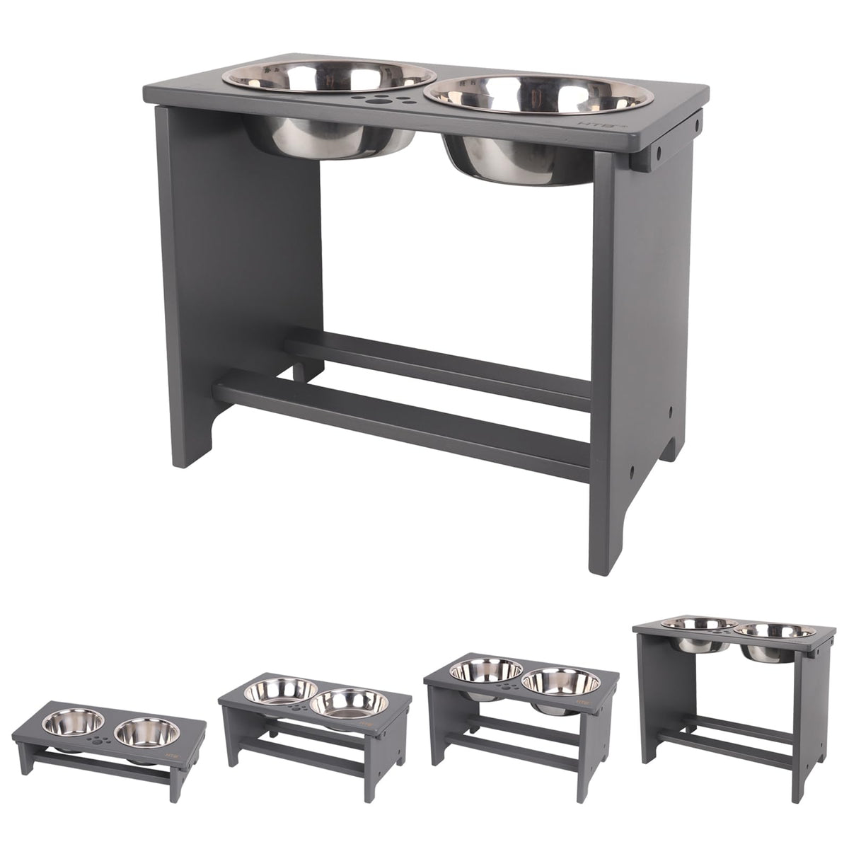 HTB Elevated Dog Bowls,Raised Dog Bowl Stand with 2 Stainless Steel Bowls,Elevated Raised Dog Bowls for Large Medium Small Sized Dogs