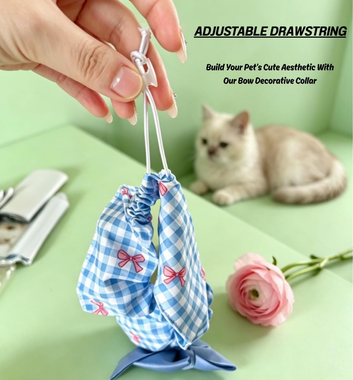 2Pack Pet Bib Bowknot Tie Collar, Cat Dog Cute Plaid Neckwear, Adjustable Decorative Necklace for Daily Wear & Photoshoots (PinkBlue)