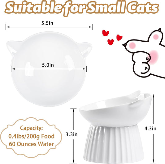 Ceramic Raised Cat Bowl,Tilted Raised Cat Bowl Anti Vomit Cat Bowls for Indoor Cats Whisker Friendly Pet Feeder for Cats Puppies, Microwave and Dishwasher Safe