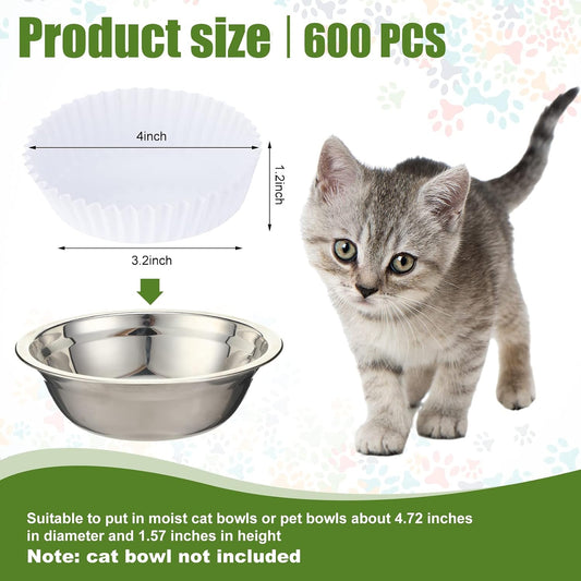 meekoo 600 Pcs Disposable Pet Bowl Liner for Cat Dogs, White, Classic