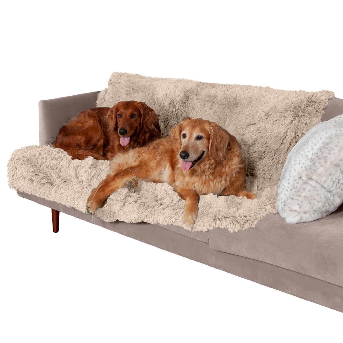 Furhaven Waterproof Throw Blanket for Dogs & Indoor Cats, Washable - Shaggy Plush Calming Long Faux Fur & Velvet Dog Blanket - Taupe, Medium