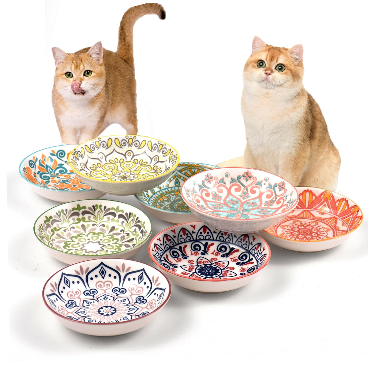 Cat Food Bowl, 8 Pack Ceramic Cat Dishes for Food & Water, Kitten Bowls Set