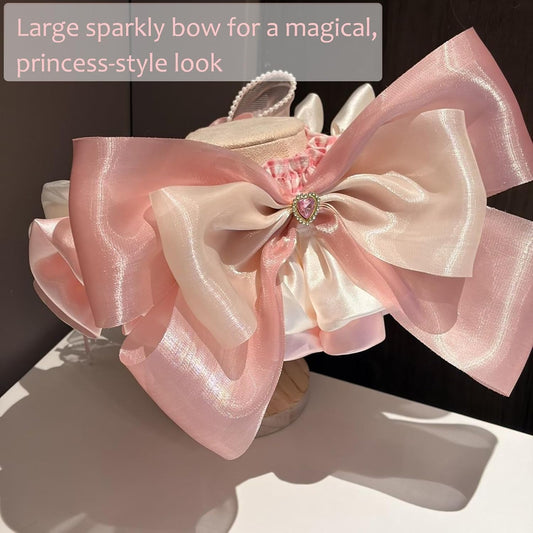 Sweet Lace & Satin Pet Bib, Princess Style Heavy-Duty Bandana with Bow & Floral Accents, Cute Collar for Cats & Small Dogs (Pink&White)