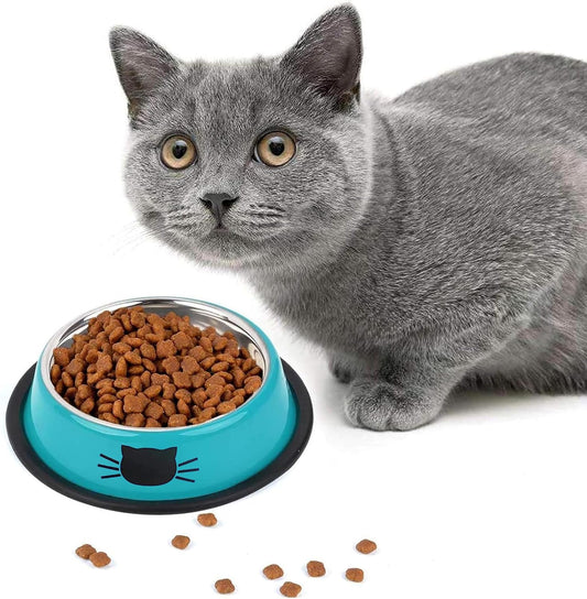 SUOXU Cat Bowls,Stainless Steel Cat Water Food Bowl,Puppy Feeding Bowl,Set of 3 Shallow Pet Bowl Rubber Base Non Slip Small Dogs Feeder Bowls