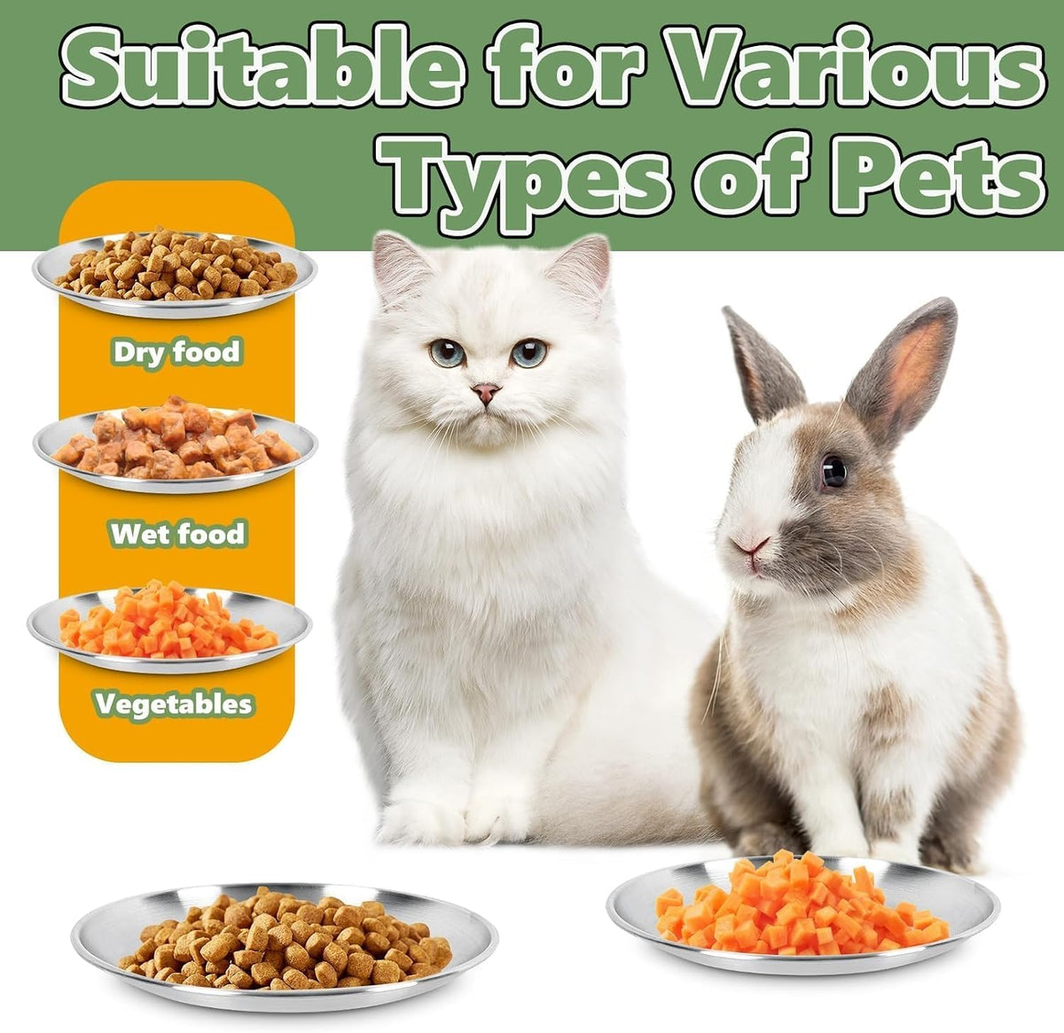 4-Pack Stainless Steel Cat Food Bowls, Whisker-Friendly Plates