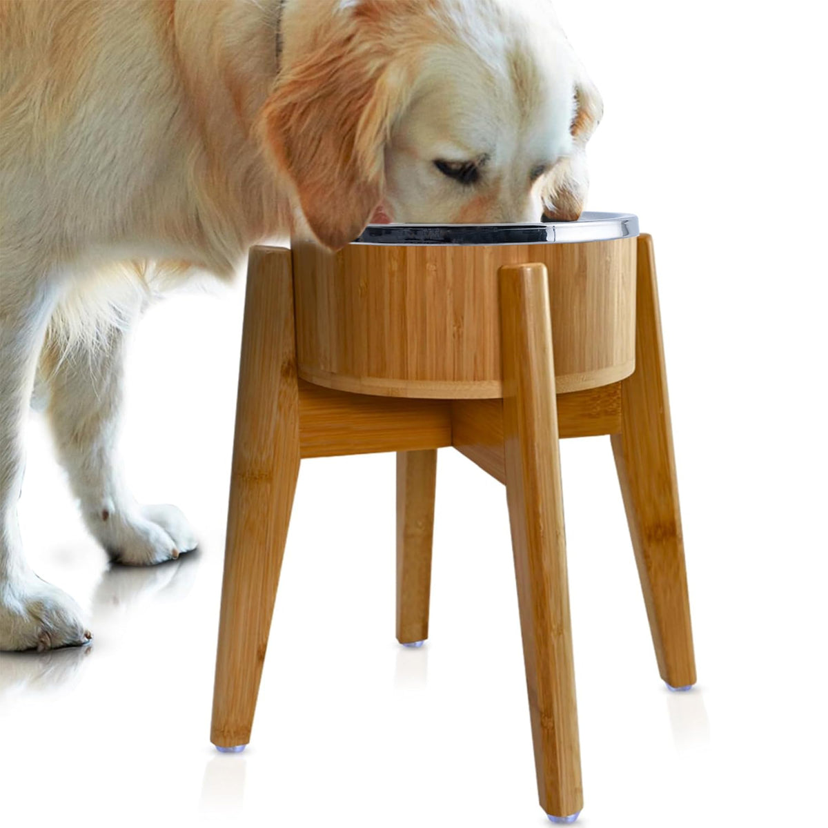 Dog Bowls Elevated for Large Dogs - 15-Inch Bamboo Stand - 74oz