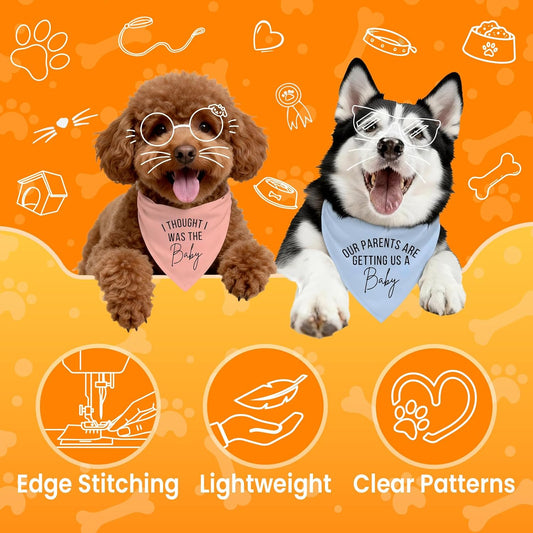 2 Pack Dog Bandanas for Pregnancy Announcement, Cute Adjustable Pet Bandana Scarf for Small Medium Large Dogs, Gender Reveal Puppy Accessories, Soft Breathable Fabric for Puppy Cats(Blue&Pink)