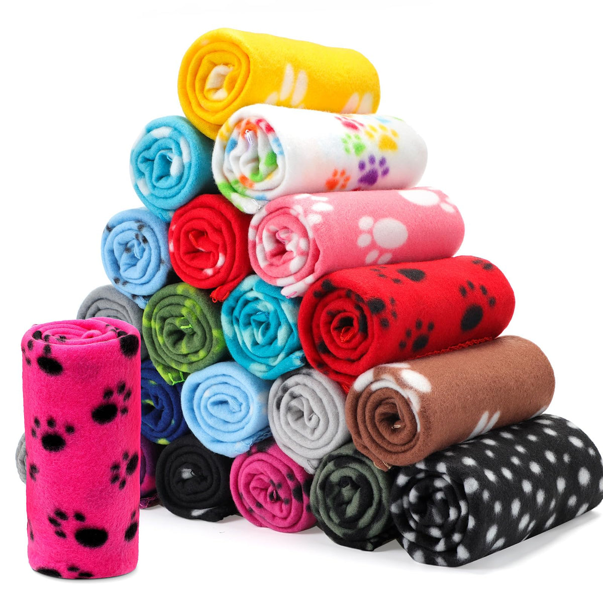 Eccliy 20 Pcs Puppy Blanket Fleece Pet Dog Throw, Paw, 28 x 24 Inch