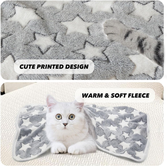 1 Pack 3 Puppy Blankets Super Soft Warm Sleep Mat Grey Cute Print Fluffy Fleece Pet Flannel Throw Dog Blankets for Small Dogs Cats,Star&Bone&Love-Medium(29"x20")