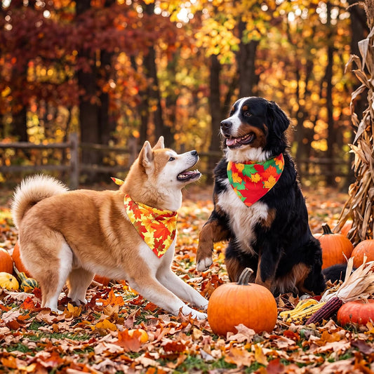 Preboun 100 Pcs Fall Dog Bandanas Bulk, Autumn Pumpkin Maple Leaves Pattern