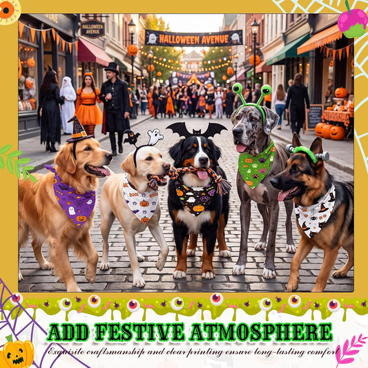 Abbylike 100 Pcs Halloween Dog Bandanas Bulk Cute Dog Paw Prints Pattern