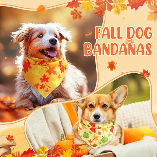 Preboun 50 Pcs Fall Dog Bandanas Bulk, Autumn Pumpkin Maple Leaves Pattern