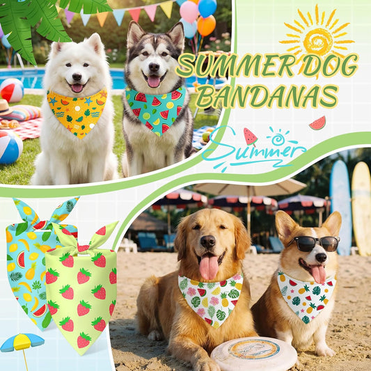 Abbylike 100 Pcs Summer Hawaiian Dog Bandanas Bulk, Tropical Fruits