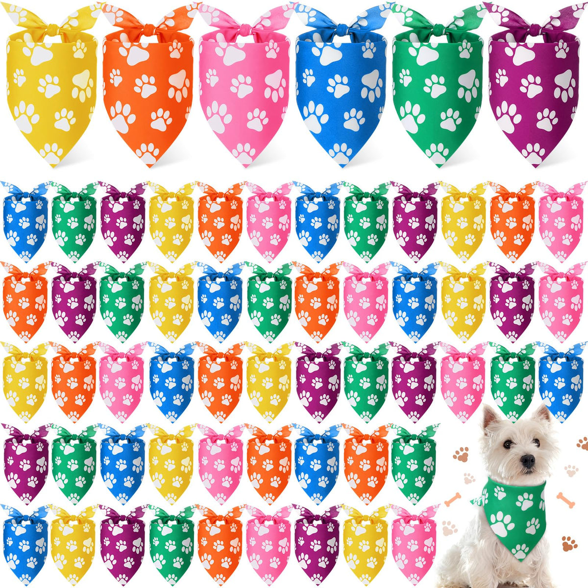 Sanwuta 60 Pcs Paw Print Dog Bandanas Bulk, National Dog Day Party