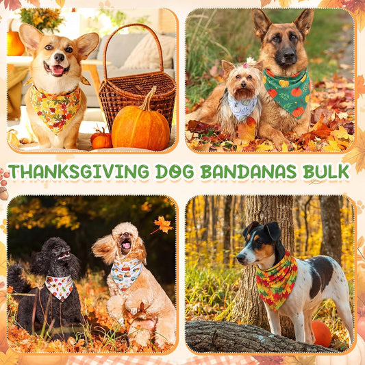 100 Pcs Fall & Thanksgiving Dog Bandanas Bulk with Holiday Sayings, Washable Adjustable Pet Triangle Scarf Bibs, Autumn Grooming Accessories for Small Medium Large Dogs Cats Costume Decor