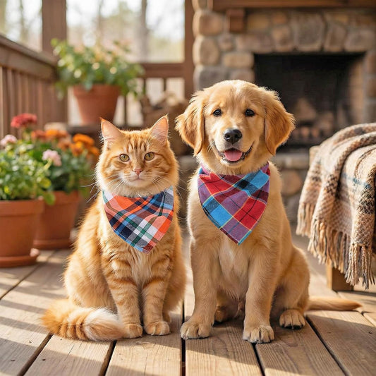 15pcs Dog Bandanas, Dog Scarf Kerchief Bibs Washable Girl Boy Dogs Bandanas Set Cotton Checkered Pet Bandana Outdoor Fall Accessories for Small Dogs Cat Pet