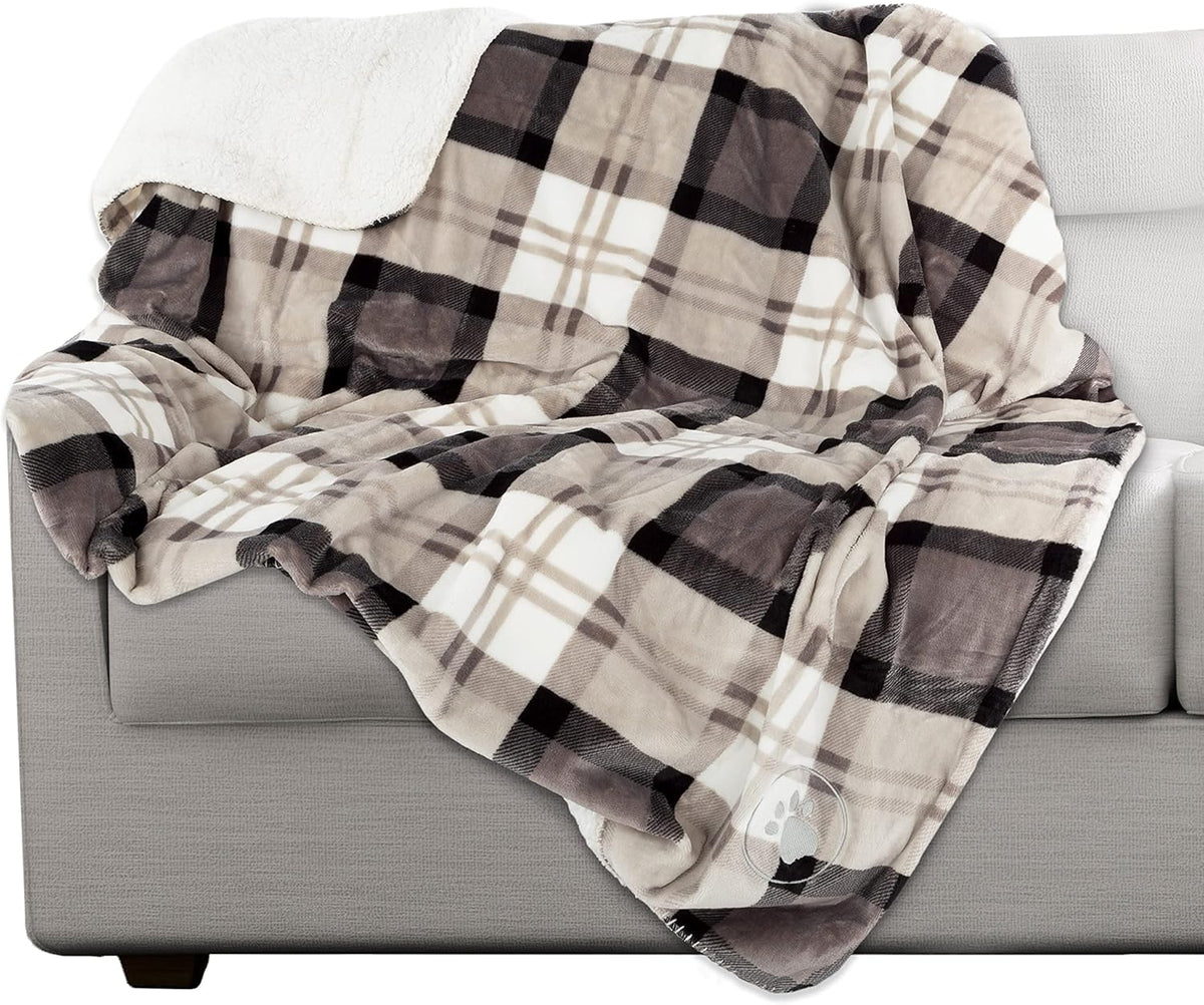 Pet Blanket - Reversible Waterproof Plaid Throw Protects Couch, Car, and Bed from Spills, Stains, or Fur - Dog and Cat Blankets by Petmaker (Gray)