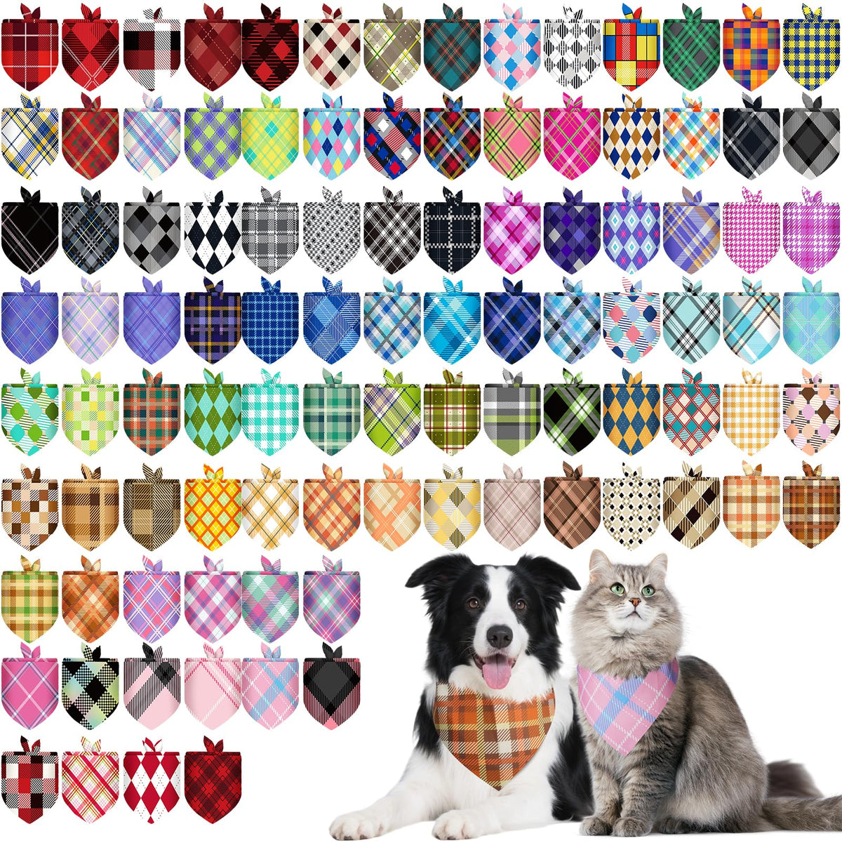 PAWCHIE Halloween Dog Bandanas 100 Packs, Holiday Bulk Pet Bibs Colorful Pet Triangle Scarf Pet Bandanas Plaid Festival Style for Small to Large Dogs Puppies Cats, Halloween & Thanksgiving & Christmas