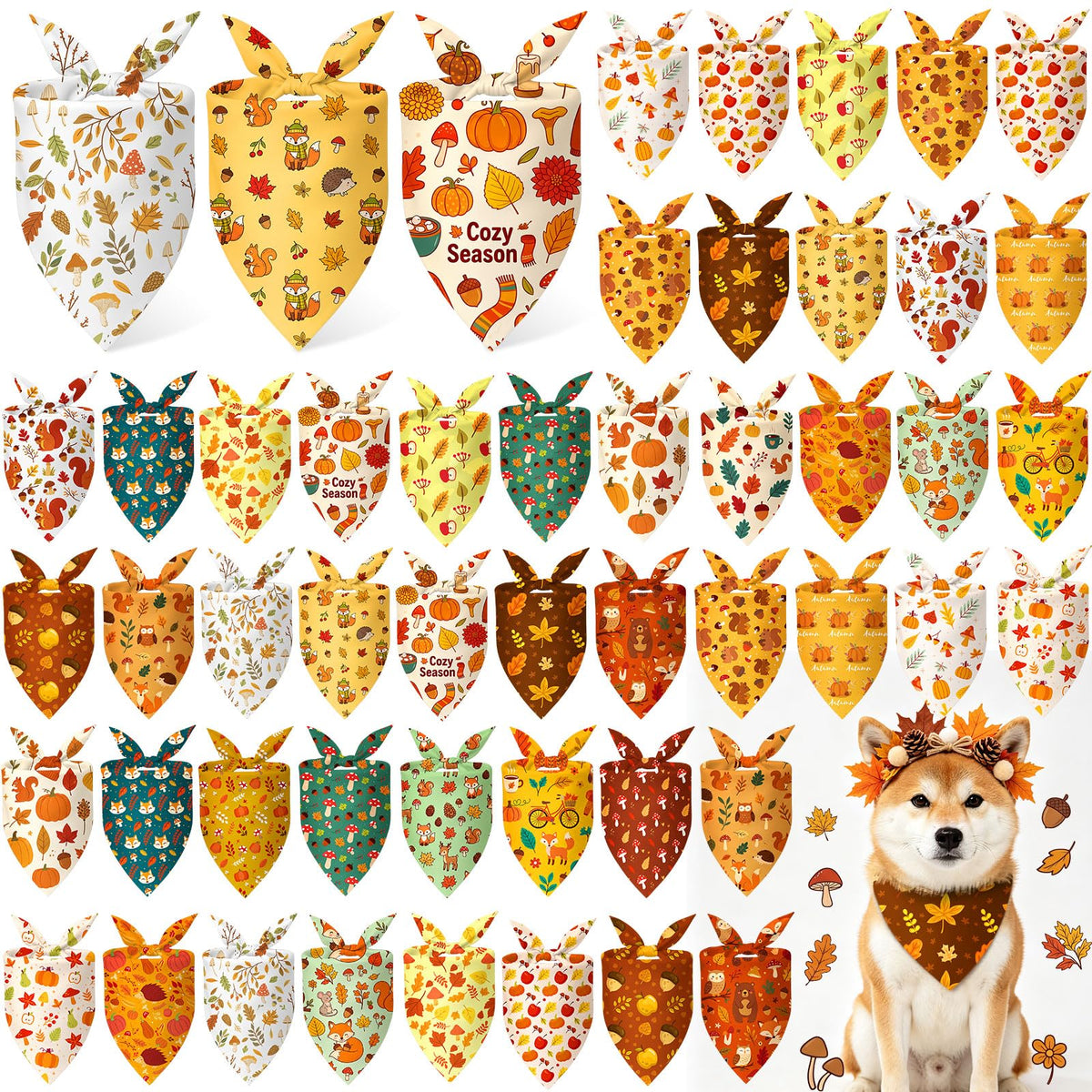 Abbylike 50 Pcs Halloween Dog Bandanas Bulk, Pumpkin Ghost Bat Skull