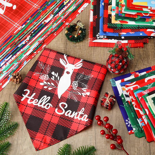 Sanwuta 60 Pcs Christmas Dog Bandanas Bulk Xmas Pet Bib Scarf, Santa Medium