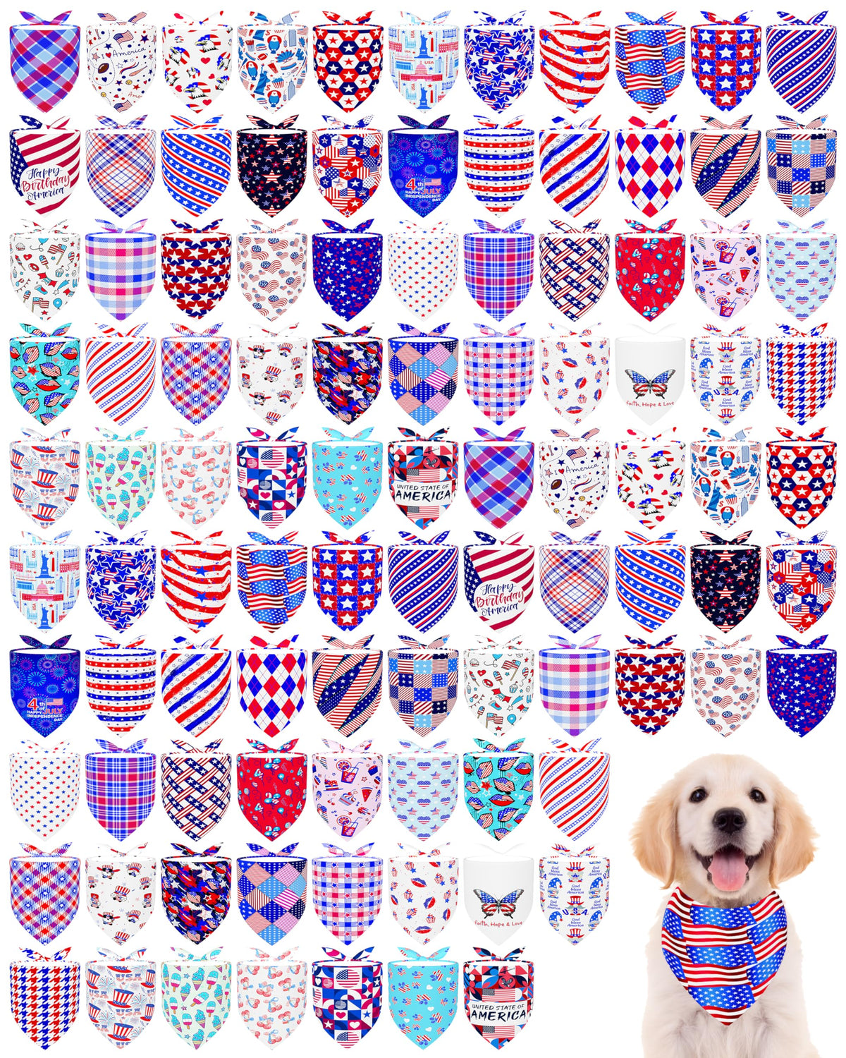 PET SHOW 100 Pack Christmas Dog Bandanas Bulk Seamless for Medium Dogs