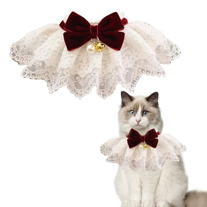 Pet Lace Bib Collar with Bow, Decorative Scarf for Dogs and Cats, Small Size, Comfortable Wear