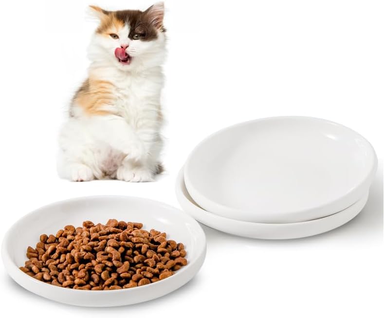 3 PCS Ceramic Cat Bowls, 5.5 in Pet Bowl Cat Dishes for Food and Water, Small Dog Dish(White)