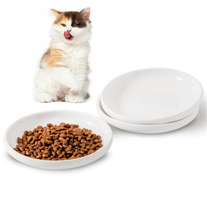 3 PCS Ceramic Cat Bowls, 5.5 in Pet Bowl Cat Dishes for Food and Water, Small Dog Dish(White)