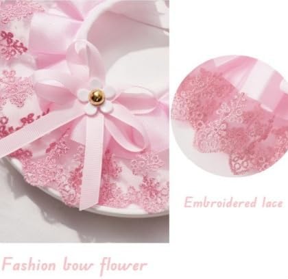 GLOGLOW Princess Style Lace Small Dog Bandana Collar with Bow Flower,Pink