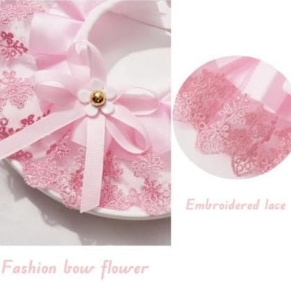 GLOGLOW Princess Style Lace Small Dog Bandana Collar with Bow Flower,Pink