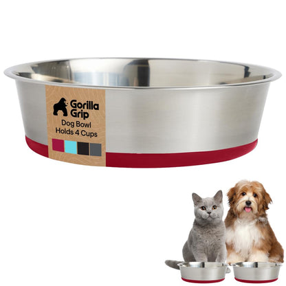 GORILLA GRIP Dog Bowls, Food Grade Stainless Steel, Set of 2, 4 Cup, Black