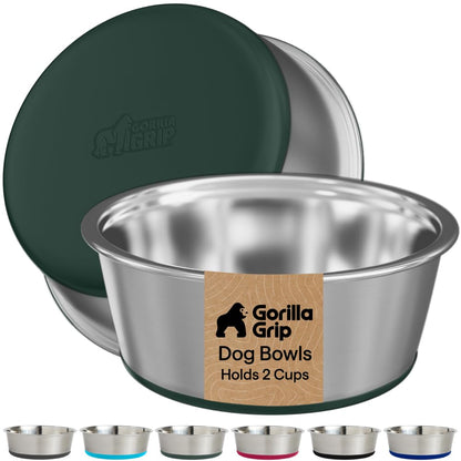 GORILLA GRIP Dog Bowls, Food Grade Stainless Steel, Set of 2, 4 Cup, Black
