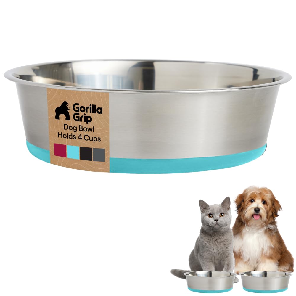 GORILLA GRIP Dog Bowls, Food Grade Stainless Steel, Set of 2, 4 Cup, Black