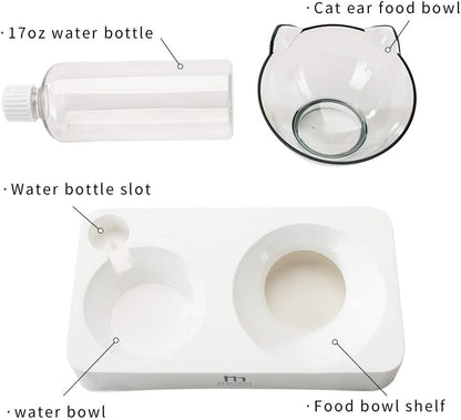 Marchul Double Elevated Dog Cat Bowl, Pets Water and Food Bowl Set, 15° Raised Tilted Dishes Indoor for Kitten, Puppies, Small or Medium Size Dogs Cats