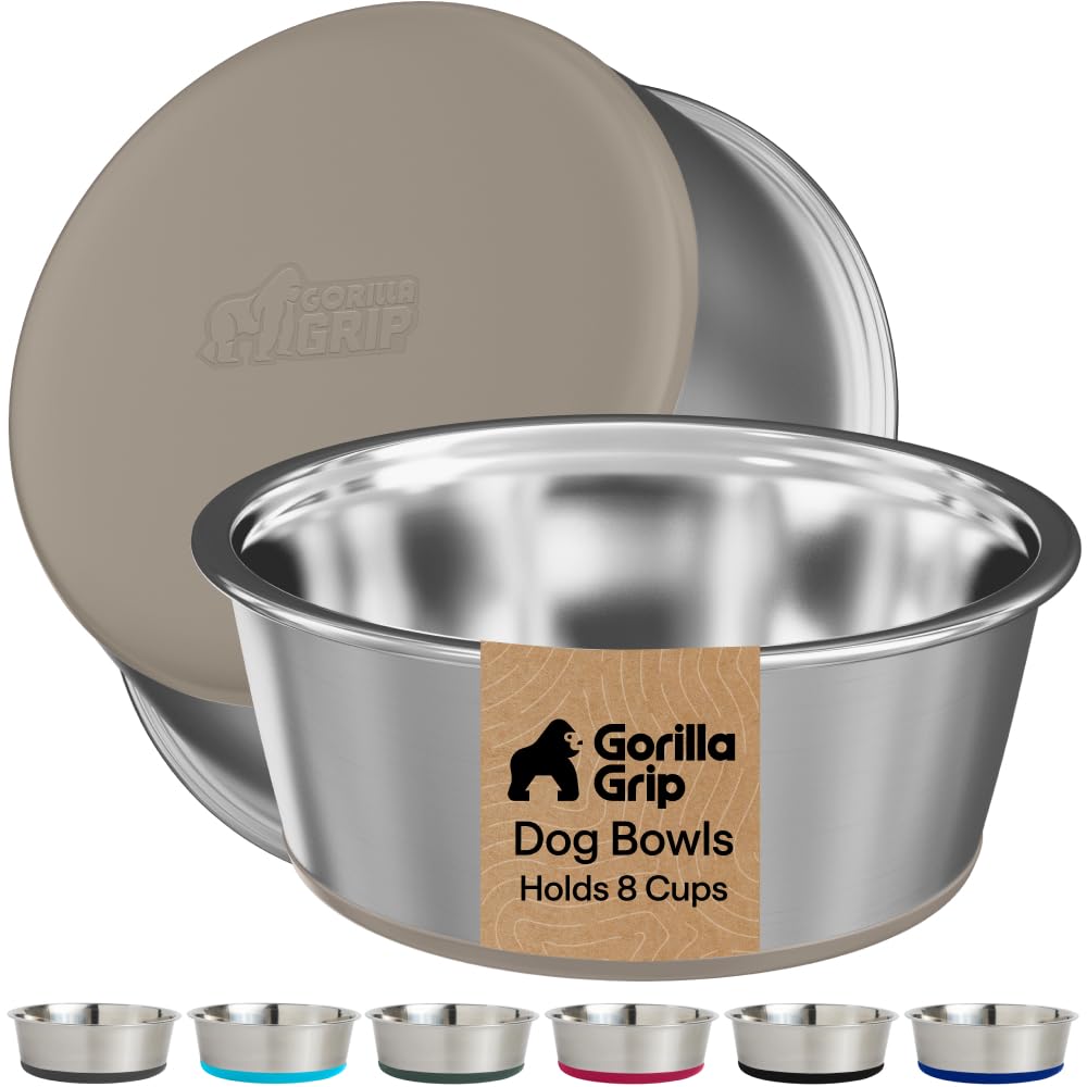 GORILLA GRIP Dog Bowls, Food Grade Stainless Steel, Set of 2, 4 Cup, Black