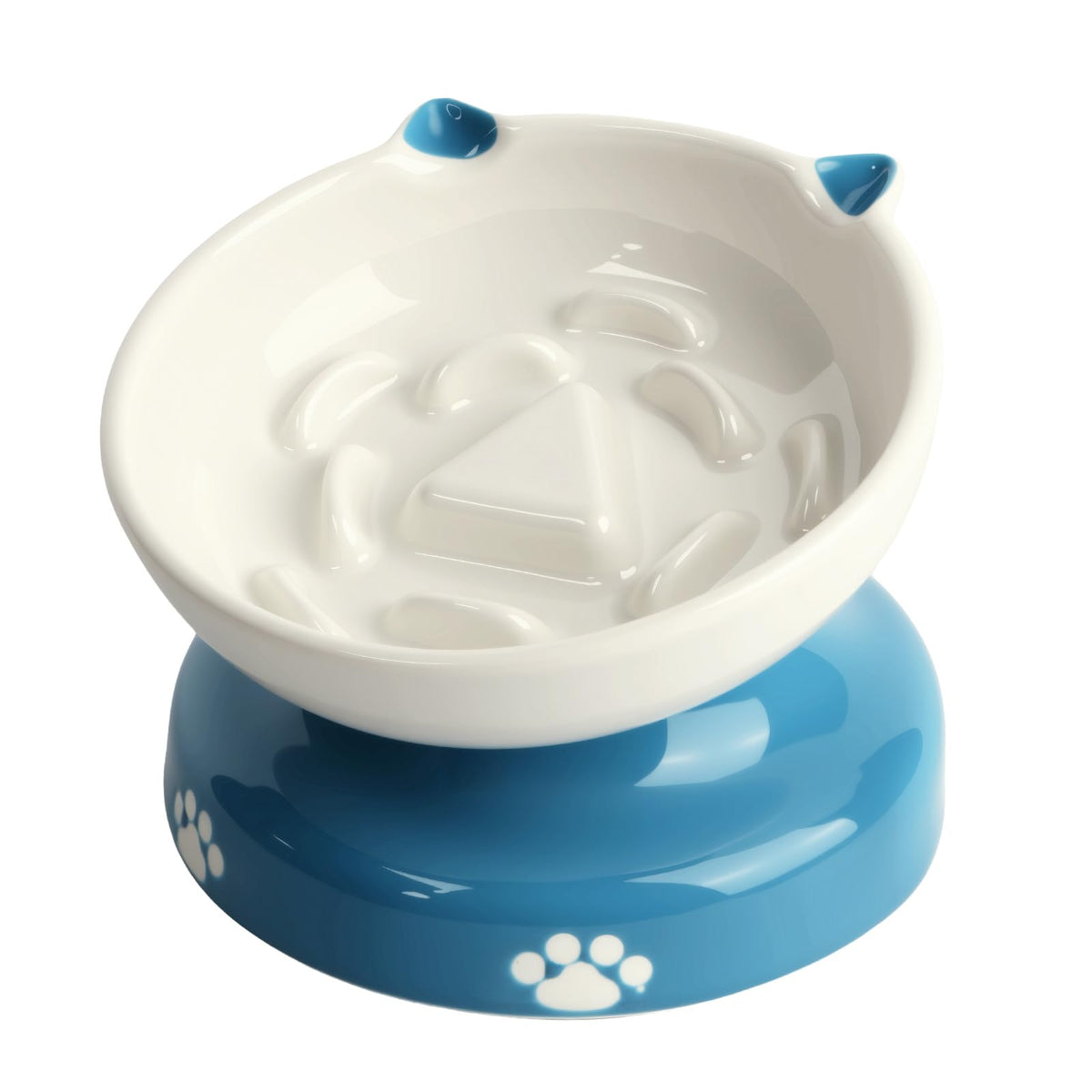 Y YHY Ceramic Cat Slow Feeder, Elevated Dog Food Bowl Tilted Design, Slow Feeder Bowl no Black Chin, Cat Shape for Dry and Wet Food