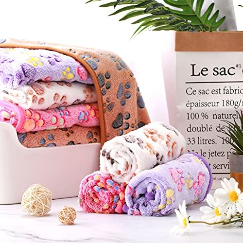 Tatuo 4 Pcs Fleece Dog Blankets for Puppy Cat, Mixed, 24 x 16 in, Paw