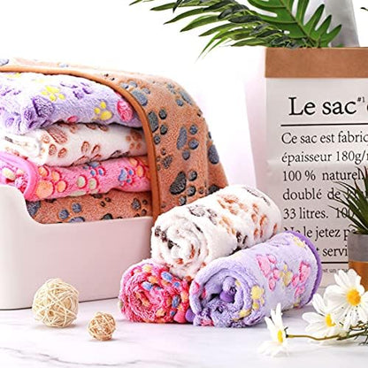 Tatuo 4 Pcs Fleece Dog Blankets for Puppy Cat, Mixed, 24 x 16 in, Paw