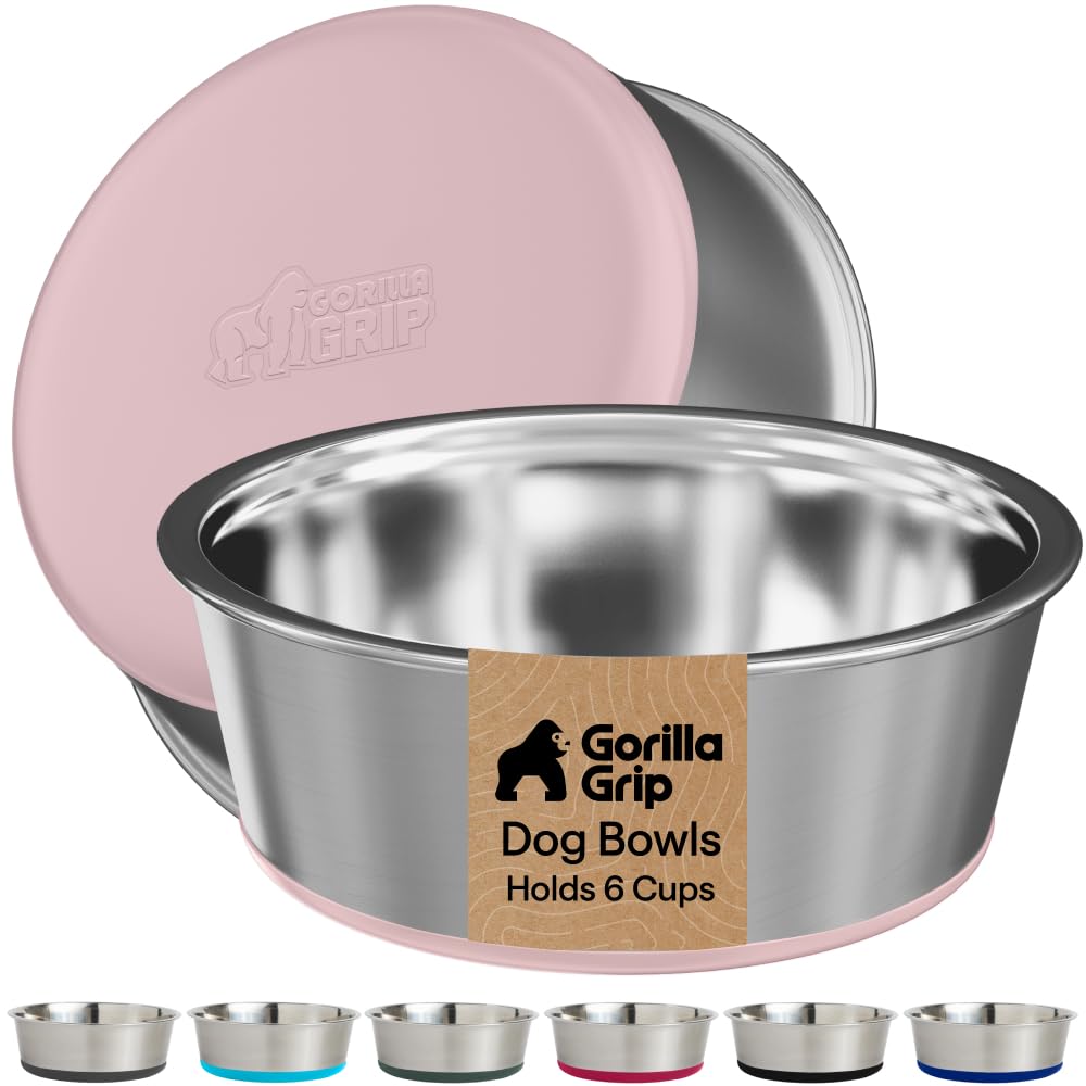 GORILLA GRIP Dog Bowls, Food Grade Stainless Steel, Set of 2, 4 Cup, Black