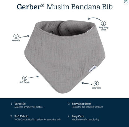 Gerber Baby Boys & Girls Muslin Bandana Bibs
