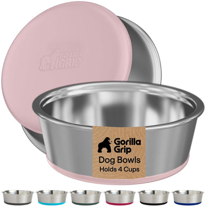 GORILLA GRIP Dog Bowls, Food Grade Stainless Steel, Set of 2, 4 Cup, Black