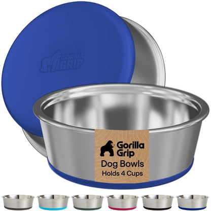 GORILLA GRIP Dog Bowls, Food Grade Stainless Steel, Set of 2, 4 Cup, Black