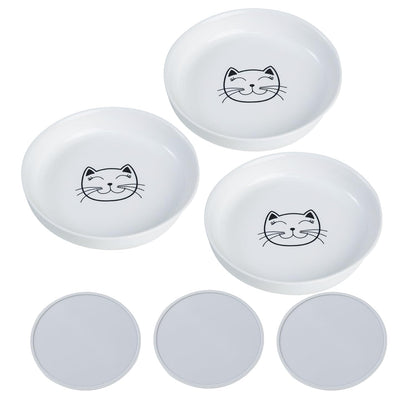 Lusifaco Shallow Wide Elevated Cat Bowls Whisker Fatigue (White, Set of 2)