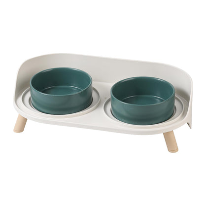 Elevated Ceramic Dog Bowl Set - Double Dog Feeding Bowls with Stand Splash Proof - Raised Dishes for Food and Water - Ideal for Small to Medium Dogs - 2 x 720 ml - 11.3 oz - White