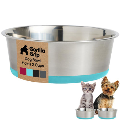 GORILLA GRIP Dog Bowls, Food Grade Stainless Steel, Set of 2, 4 Cup, Black