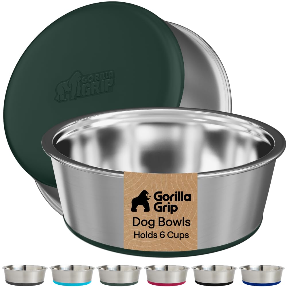 GORILLA GRIP Dog Bowls, Food Grade Stainless Steel, Set of 2, 4 Cup, Black