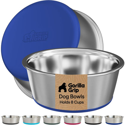 GORILLA GRIP Dog Bowls, Food Grade Stainless Steel, Set of 2, 4 Cup, Black