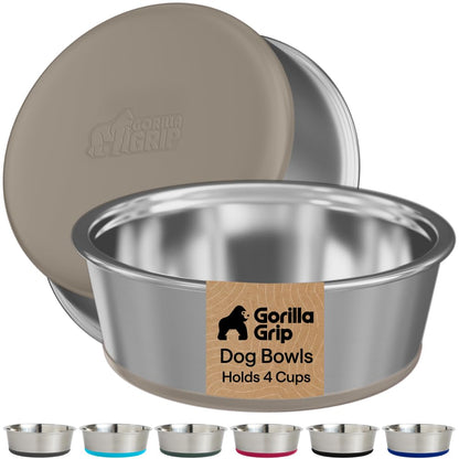 GORILLA GRIP Dog Bowls, Food Grade Stainless Steel, Set of 2, 4 Cup, Black