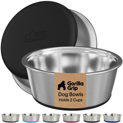 GORILLA GRIP Dog Bowls, Food Grade Stainless Steel, Set of 2, 4 Cup, Black